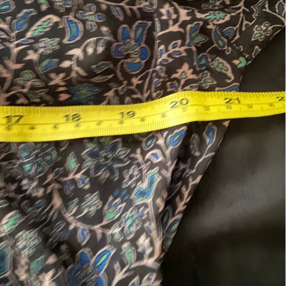 Veronica Beard Floral Smocked Neck Blouse Navy Blue Chiffon Top 4 - Picture 4 of 5